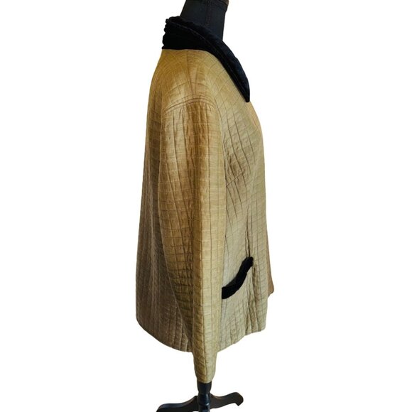 Vintage Bogari Signature Olive Black Quilted Jacket Canvas Jacket Coat Collar - Picture 4 of 9